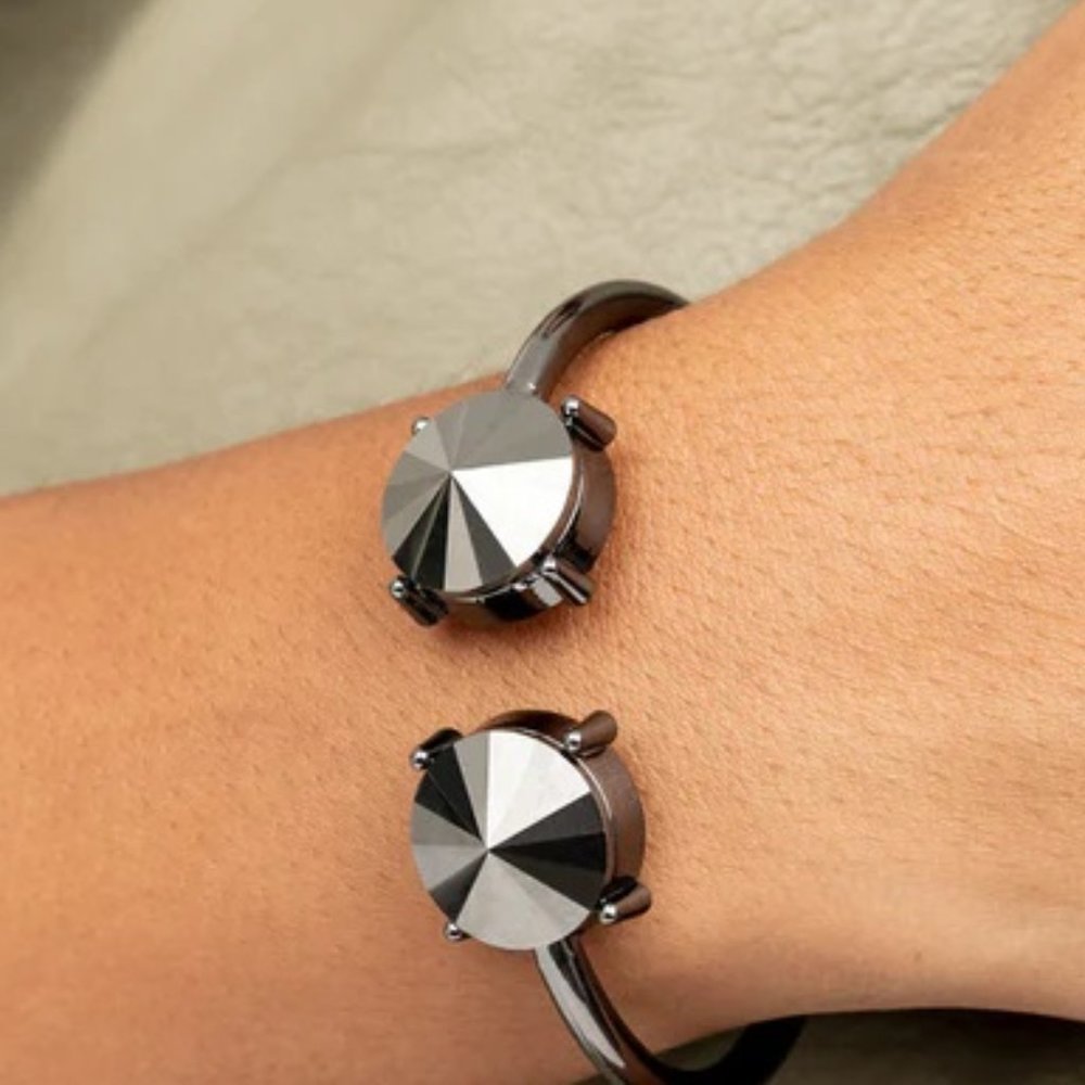 Gunmetal Double Disc Cuff Bracelet | Modern Geometric Statement Bangle